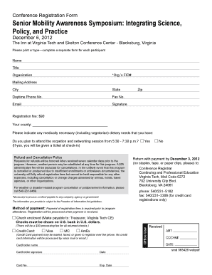 Conference Registration Form Senior Mobility Awareness - cpe vt