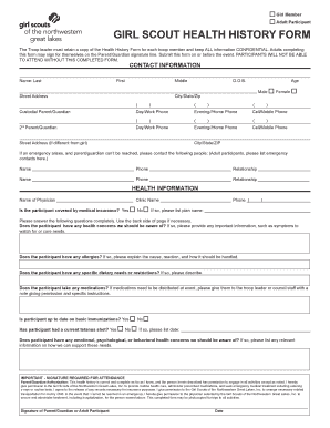 Girl Scout Health History Form