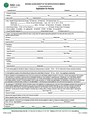 National Slovak Society Annuity Application