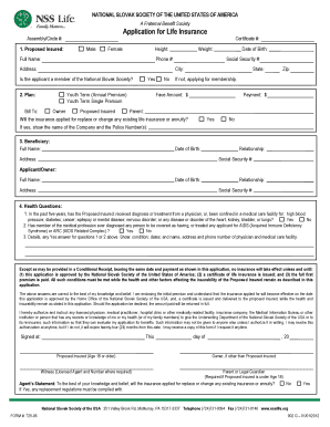 National Slovak Society Life Insurance Application