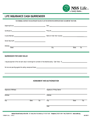 Life Insurance Cash Surrender Form