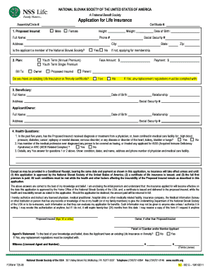 National Slovak Society Life Insurance Application