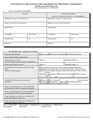 Domestic Property Agreement Questionnaire