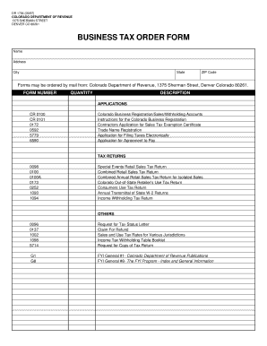 Colorado Business Tax Order Form