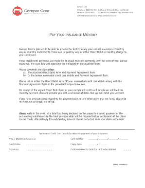 Camper Care Insurance Monthly Payment Agreement