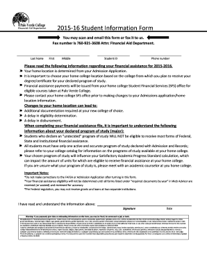 2015-16 Student Information Form