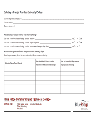 Transfer University College Selection Form