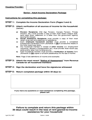 Senior Adult Income Declaration Package