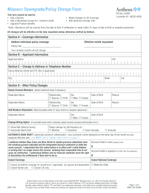 Missouri Downgrade/Policy Change Form