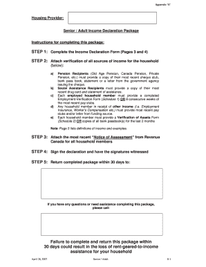 Senior Adult Income Declaration Package