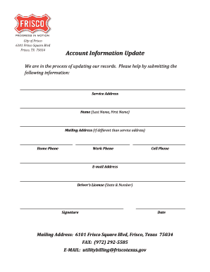 Frisco Utility Account Information Update