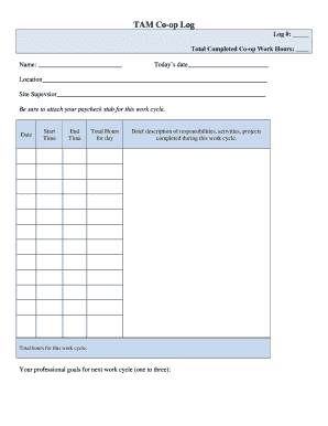 Co-op Work Hours Log
