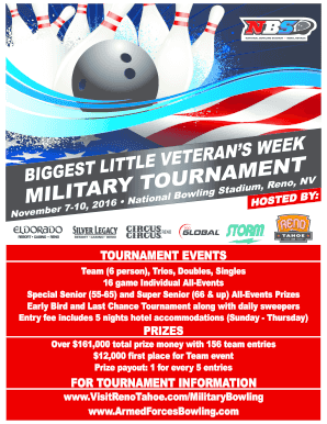 Biggest Little Veteran’s Week Military Bowling Tournament Entry Form