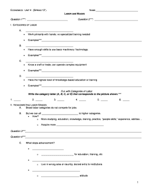 Economics Unit 4 Labor and Wages Worksheet