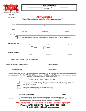 City of Frisco Utility Service Application