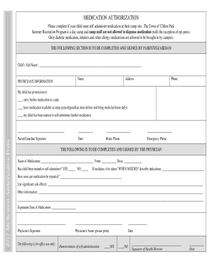 Medication Authorization Form