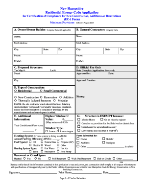 New Hampshire Residential Energy Code Compliance Form