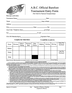 USA Water Ski Tournament Entry Form