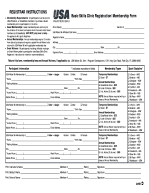 USA Water Ski Basic Skills Clinic Registration Form