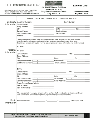 Exhibitor Data Form for KeHE Natural Fall Show