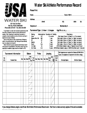 Water Ski Athlete Performance Record
