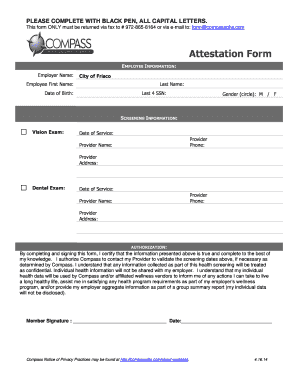 Employee Health Screening Attestation Form