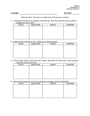 Physics Worksheet B Average Velocity