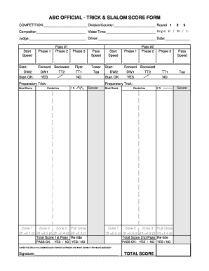 Trick and Slalom Score Form