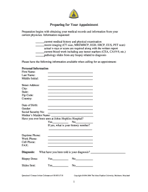 Johns Hopkins Medical Appointment Form