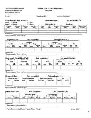 Johns Hopkins Hospital POCT Test Competency Form