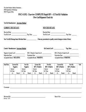 Clearview HIV Test Kit Validation Form