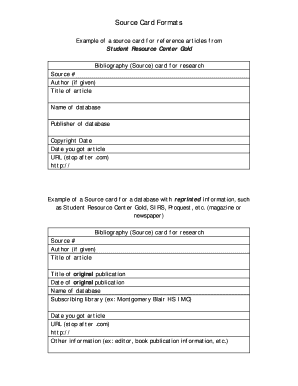 Bibliography Source Card Template