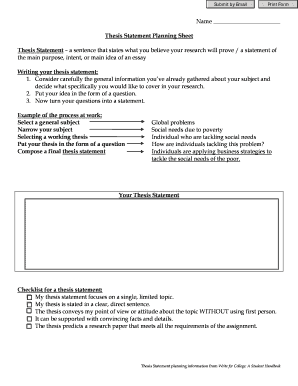 Thesis Statement Planning Sheet
