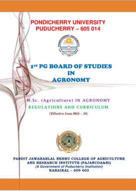PONDICHERRY UNIVERSITY PUDUCHERRY 605 014 1st PG BOARD OF STUDIES IN AGRONOMY M