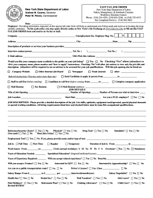 New York State Fast Fax Job Order Form