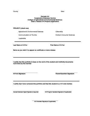 Georgia 4-H Dean’s Awards Project Application