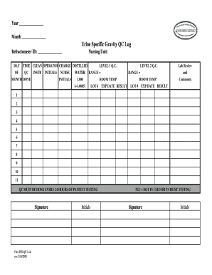 Urine Specific Gravity QC Log
