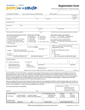 BC SPCA Paws for a Cause Registration Form