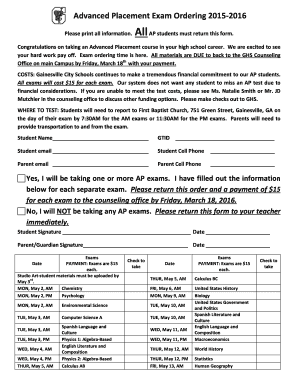 Advanced Placement Exam Ordering Form