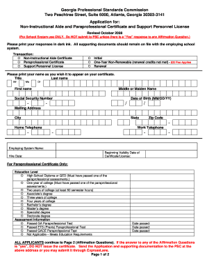 Georgia Non-Instructional Aide and Paraprofessional Certificate Application