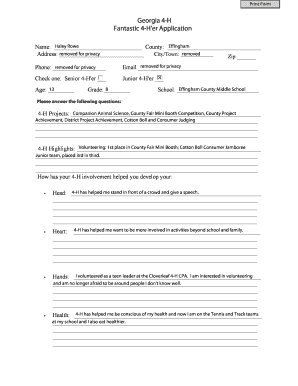 Georgia 4-H Fantastic 4-H'er Application