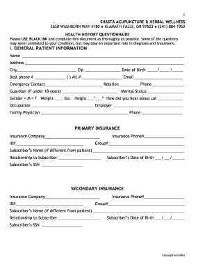 Health History Questionnaire