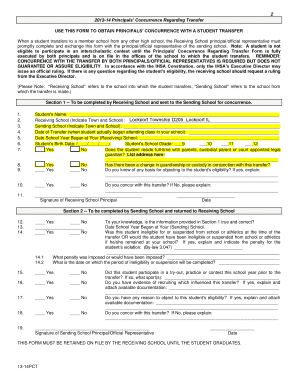Principals’ Concurrence Regarding Transfer Form