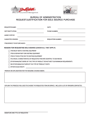 Sole Source Purchase Request Form