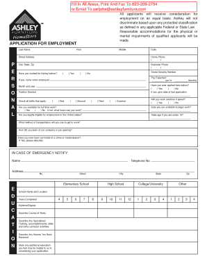 Ashley Employment Application Form