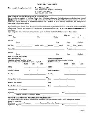 South Dakota Immunization Form