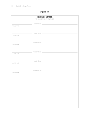 Allergy Notice Form