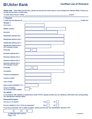 Certified List of Directors Form