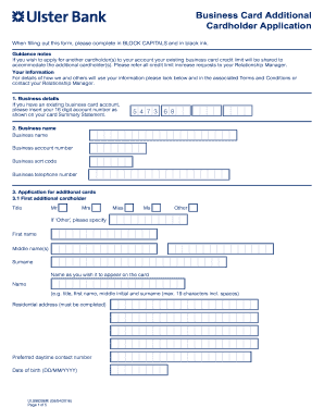 Ulster Bank Business Card Additional Cardholder Application