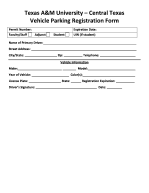Texas A&M University Parking Registration Form